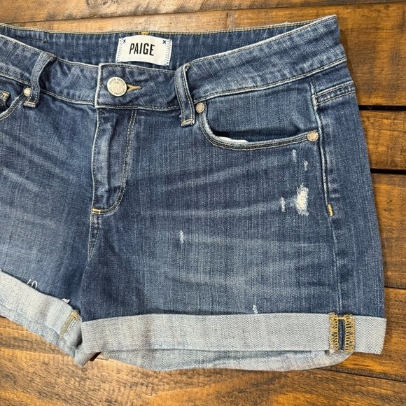 PAIGE Revolve Jimmy Jimmy Cuffed Roll Up Stretch Dark Blue Denim Jean Shorts 28 - Picture 5 of 14